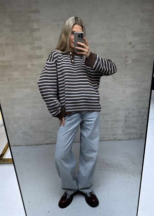 Adanne stripe polo bluse Brown/Blue Boii Studios